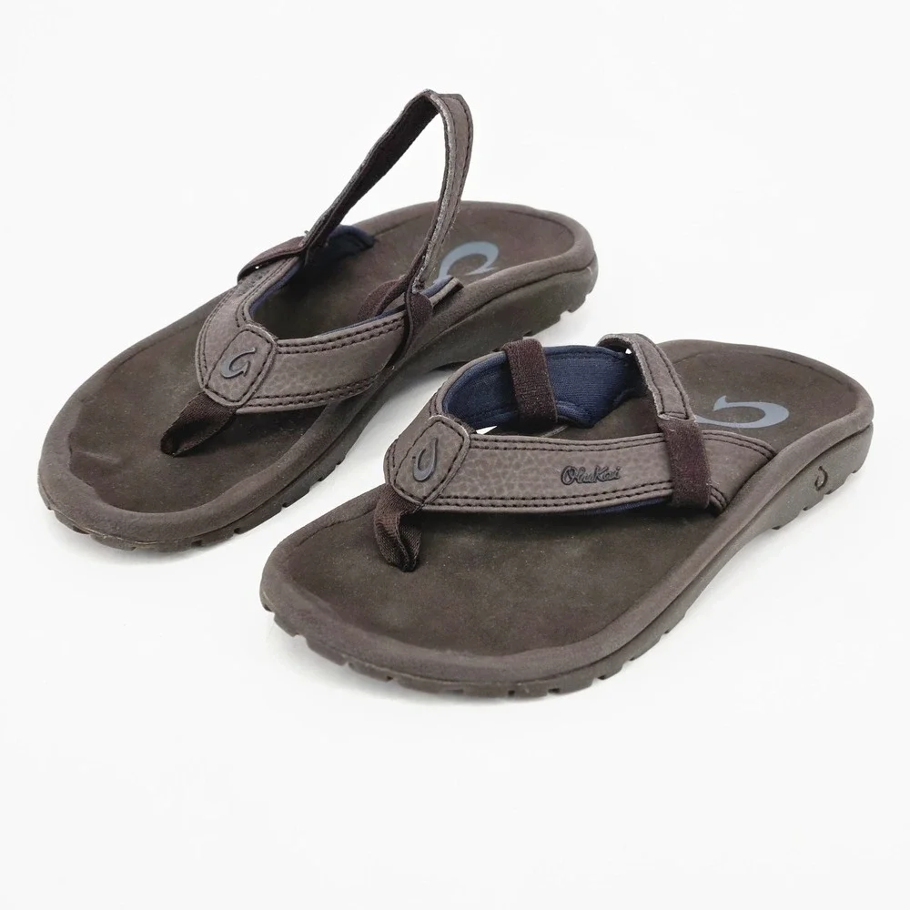 OluKai Ohana Boys Dark Java Brown Slingback Flip Flop Sandals Size 11/12 11 12